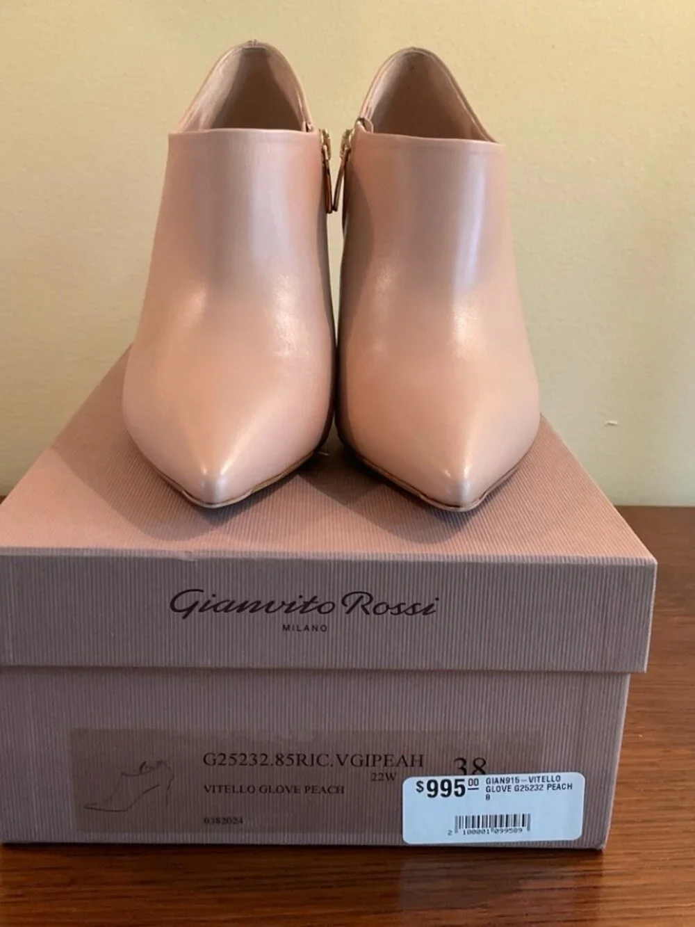 Gianvito Rossi Peach Pointed Toe Stiletto Zip Leather Pumps - Picture 7 of 8